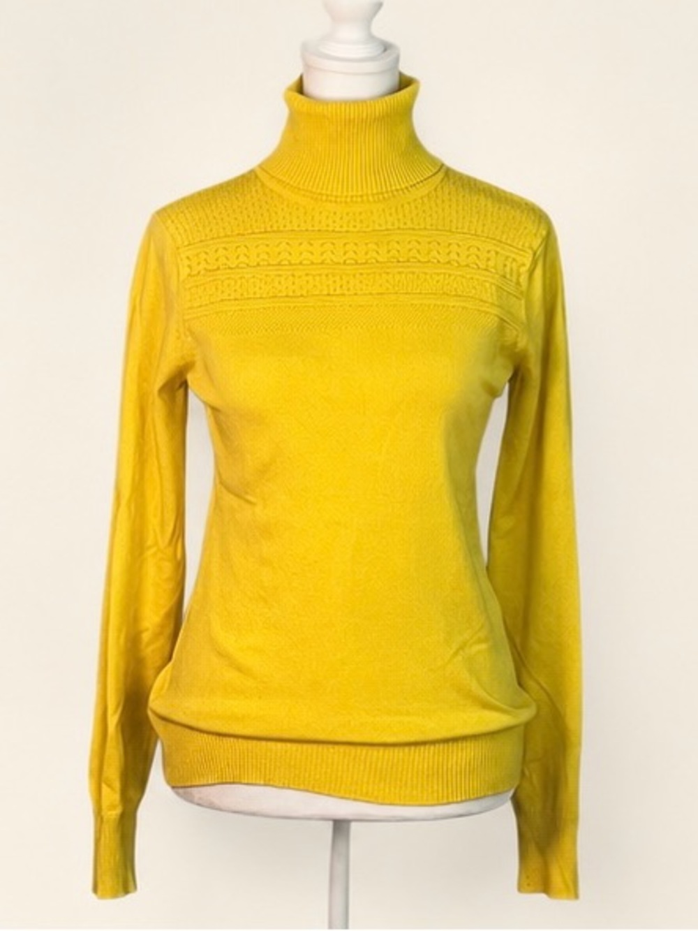 Vintage Y2K The Limited Bright Yellow Pointelle-Yoke Turtleneck | Small